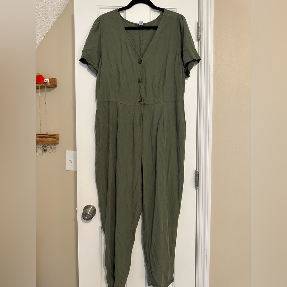 Olive Green Linen Old Navy Jumpsuit